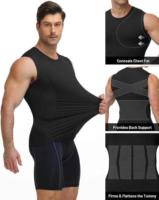 Mens Sleeveless Compression Shirt Athletic Workout Tank Top Quick Dry Muscle Base Layer Undershirt Gym Running