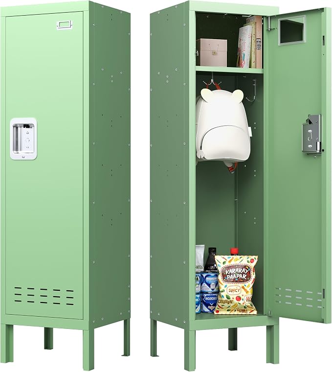 BUTISOW Metal Storage Locker with Lock & Card Slot Locker - Secure Lockable Door - Steel Locker for School, Office, Gym, Home - 54" H x 15" W x 15" D（1 Door, Mint）
