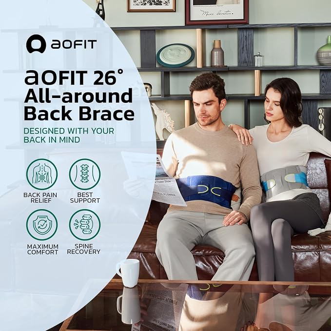 aoFIT Back Brace for Lower Back Pain Relief, Adjustable Lumbar Support Belt with Steel Plates, Dual Compression, Breathable 3D Knit Fabric, Slim Waist Design for Work, Gym, Sciatica, Herniated Disc M