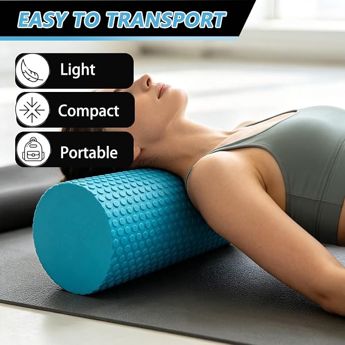 Foam Roller for Exercise, Pilates, Back Physical Therapy, 12" X 6" Round | Medium Density, Deep Tissue Muscle Massage Recovery, Workout Stretching, Trigger Point Fitness, Travel, Compact Size