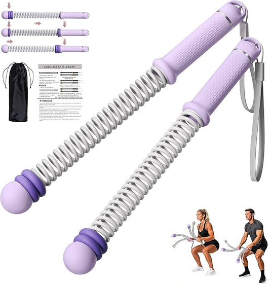 Adjustable Ropeless Battle Ropes, Portable Cordless Battle Ropes for Home Gym, Workout Equipment Exercise Rope for Low-Impact Workout, Strength & HIIT, for Men & Women (Purple)