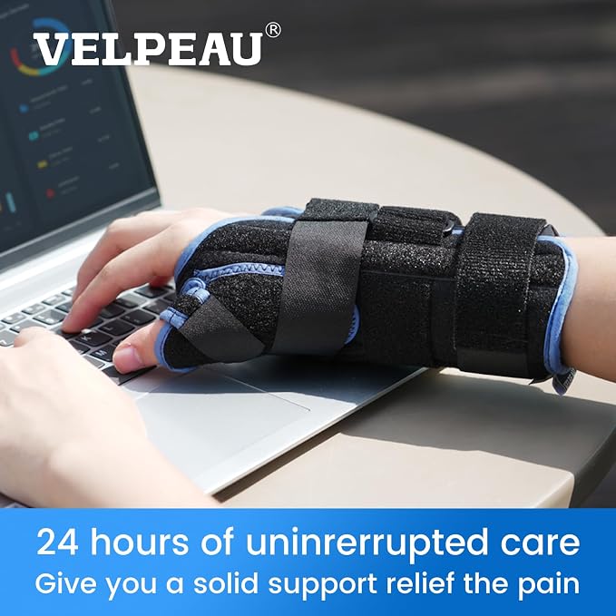 Velpeau Carpal Tunnel Wrist Brace with Thumb Stabilizer Night Support, Completely Stabilizes Wrist Thumb Joint, Pain Relief for Tendonitis, De Quervain's Tenosynovitis, Arthritis (Reg, Left Hand, S)