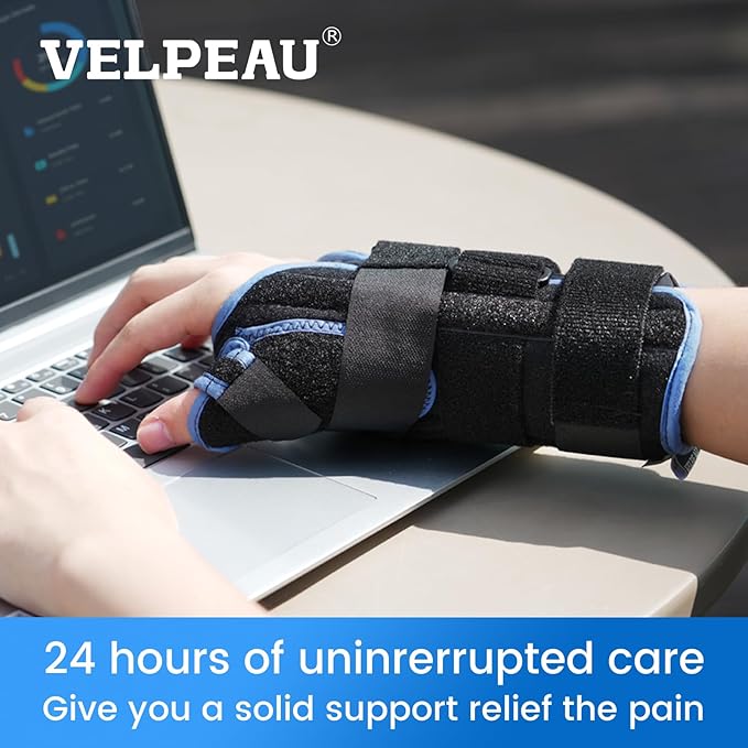 Velpeau Carpal Tunnel Wrist Brace with Thumb Stabilizer Night Support, Completely Stabilizes Wrist Thumb Joint, Pain Relief for Tendonitis, De Quervain's Tenosynovitis, Arthritis (Reg, Left Hand, M)