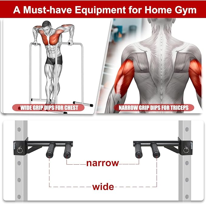 Dip Bar Attachments for 2" x 2" or 3" x 3" Power Rack - Narrow & Wide Dips Double Handles (Patent Pending)
