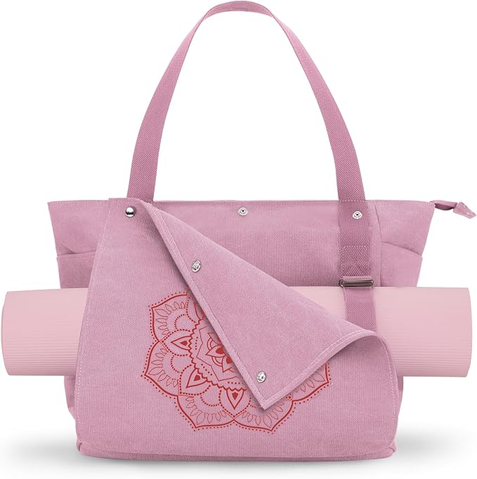Gonex Yoga Mat Bag For Women Canvas Tote Pilates Gym Bag With Mat Carrier | Front-Opening Quick Access Mat Straps, Durable Cotton Canvas, Machine Washable, Bottle Holder Multi Pockets, Yoga Gym Travel