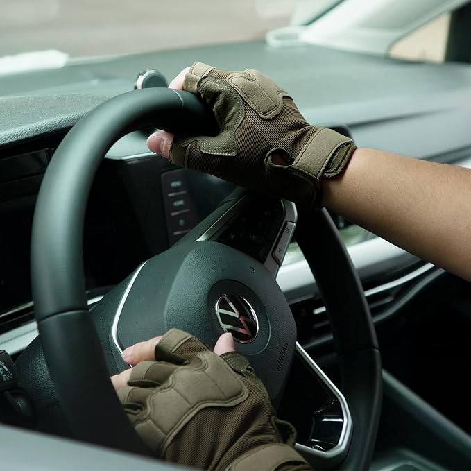 FIORETTO Fingerless Gloves for Men, Breathable Grip Palm Gloves for Motorcycle Riding, Driving, Cycling, Exercise, Workout, Climbing, Hiking and Outdoor Activities M210603