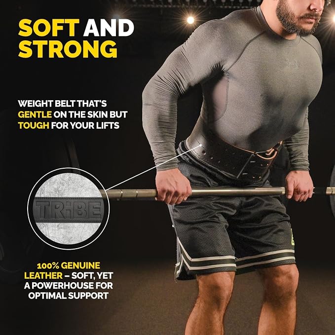 5mm Genuine Leather Weight Lifting Belt for Squats and Deadlifts | 4-inch lumbar support, two-prong buckle, double-layer construction, comfortable adjustable fit for heavy lifts