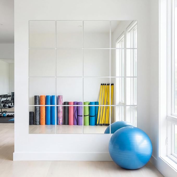 DUMOS 4 Pack Wall Mirror Tiles, Hallway Wall Mounted Mirror 16"x12" HD Glass Sheets, Square Mirrors for Walls, Full Length Mirrors Tiles for Home Gym, Bedroom, Door