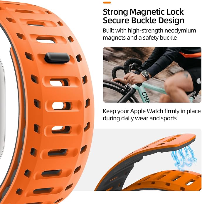 X-it Magnetic Watch Band for Apple Watch Ultra 49mm, 46mm/45mm/44mm, Silicone Sport Strap with Strong Magnet for Men and Women, Compatible with Apple Watch Series 11/10/9/8/7/6/5/4/3/2/1 and SE
