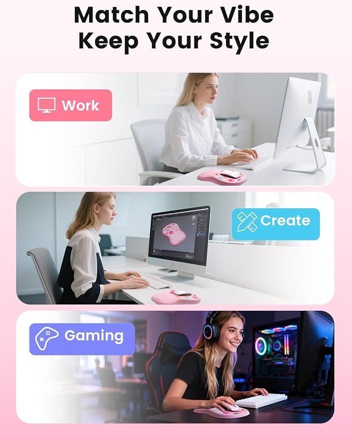 Meatanty Pink Ergonomic Mouse Pad with Wrist Rest Support, Comfortable Mousepads with Memory Foam,Non-Slip Base Wirst Rest Mouse Pad for Desk, Office Work, Home, Gift for Friends, Famliy, Dessert Pink