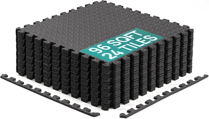 Yes4All 24SQFT-120SQFT Puzzle Exercise Mat for Home Gym, EVA Interlocking Foam Floor Tiles with Border for Workout Equipment