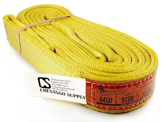 DD Sling (USA Made). 2" wide X (4' to 20' lengths) in Listing! 2 Ply Twisted Eye, Nylon Lifting Slings, Eye & Eye, Heavy Duty (900 webbing), 6,400 lbs Vertical, 5,100 Choker, 12,800 Basket Load Capacity (2inX16ft) | 6,400 lb Vertical, 5,100 lb Choker, ...