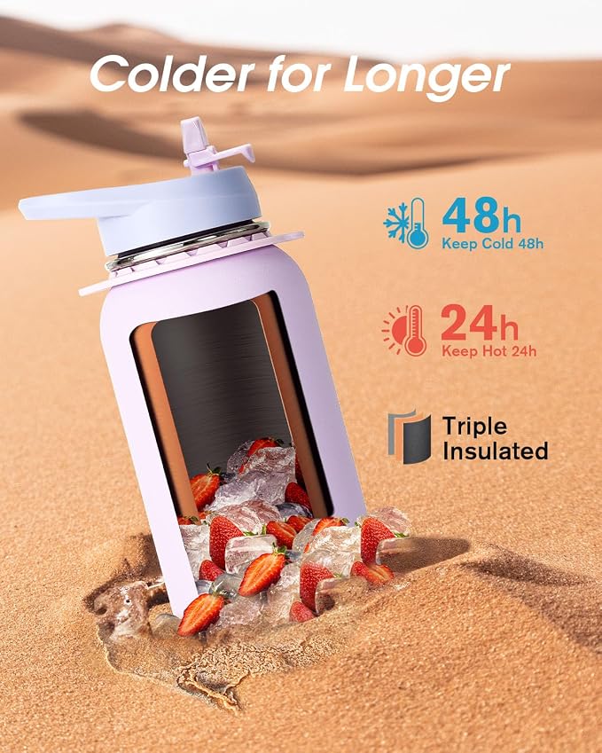Coolflask 40 oz Water Bottle Insulated Stainless Steel with Strap | Metal Water Flask with Straw & Spout Lids, Triple-Wall, Cold 48+h, Dishwasher Safe, Leakproof, BPA-Free, for Gym & Hiking