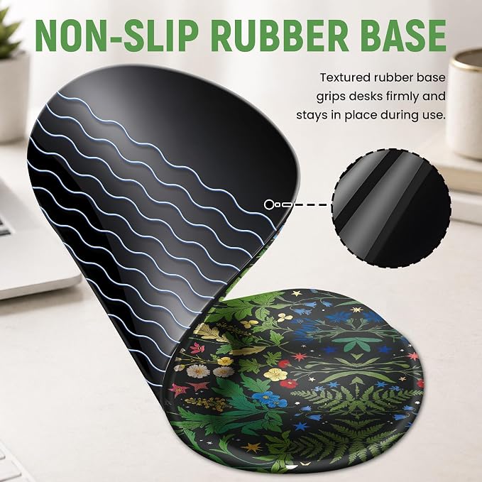 Ergonomic Mouse Pad with Wrist Rest, Gel Wrist Support, Garden | 10.2 x 7.6 in Mouse Pad with Smooth Fabric Surface and Non-Slip Rubber Base for Office, Home, Study, and Gaming