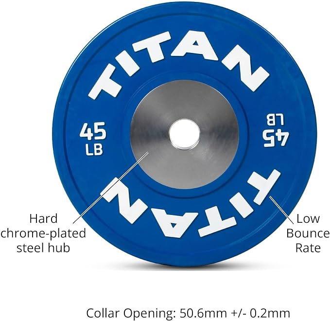 Titan Fitness Elite Olympic Bumper Plates, Competition Weight Plates, Rubber with Steel Hub Insert, Sold as a Pair, for Olympic Weightlifting and Cross-Training Workouts