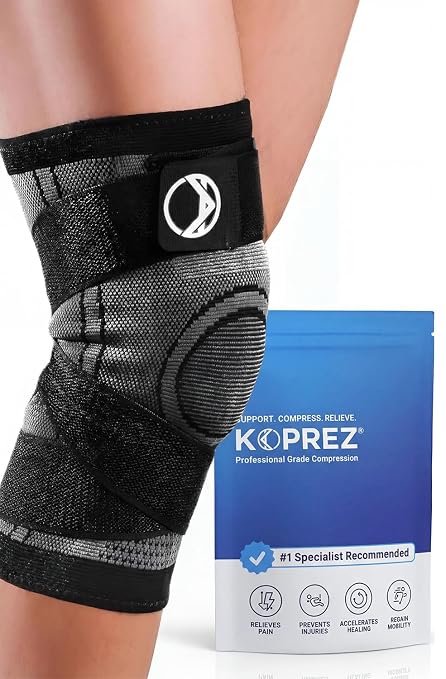 Knee Brace for Women and Men, Adjustable Knee Compression Sleeve | Breathable knee support with crossing straps and graduated compression for walking, work, workouts, sports and daily wear.