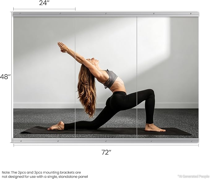 48X24 3Pack Large Home Gym Mirror, Frameless Tempered Glass Dance Wall Mounted Mirror for Home, Yoga, Dancing, Studio, Living Room | Frameless | Tempered Glass | Large Workout Mirrors for Home Gym, Dance Studio, Yoga Room, Garage Gym