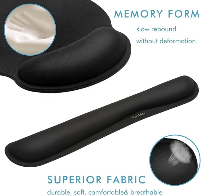 VAGAU Ergonomic Premium Memory Foam Keyboard and Mouse Wrist Rest Pads Set | Non-slip Rubber Base,Mouse Pad with Wrist Rest for Comfortable Typing &Wrist Pain Relief