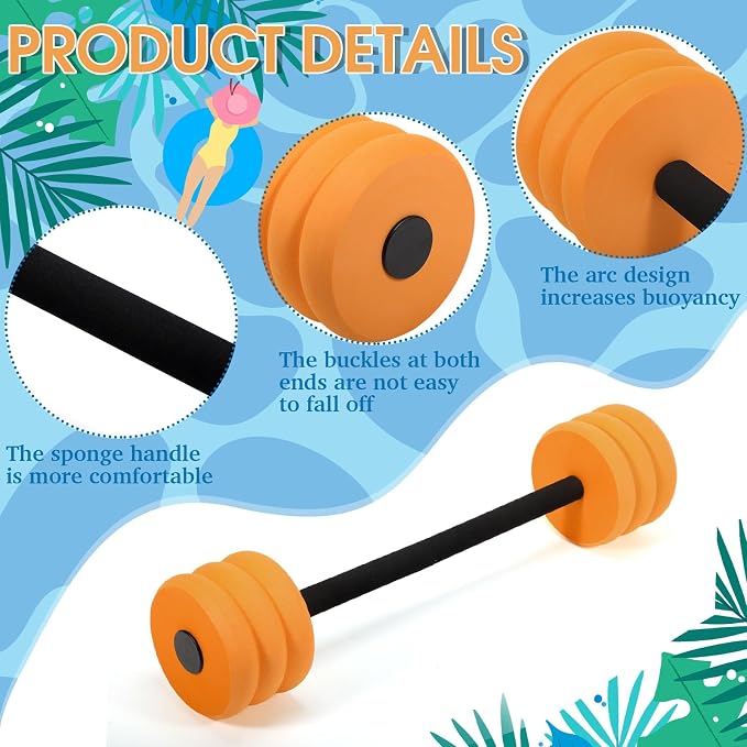 Soulchen Long Aquatic Exercise Dumbbells Pool Exercise Foam Water Weights Dumbbell Aquatic Pool Barbells with High Density EVA Foam for Swim Water Aerobics Workouts Loss