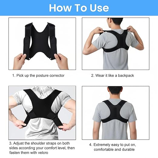 Adjustable Posture Corrector Brace for Men Universal Fit Upper Back, Shoulder & Clavicle Support, Helps Improve Posture & Relieve Neck, Shoulder & Back Pain (Patented Design)
