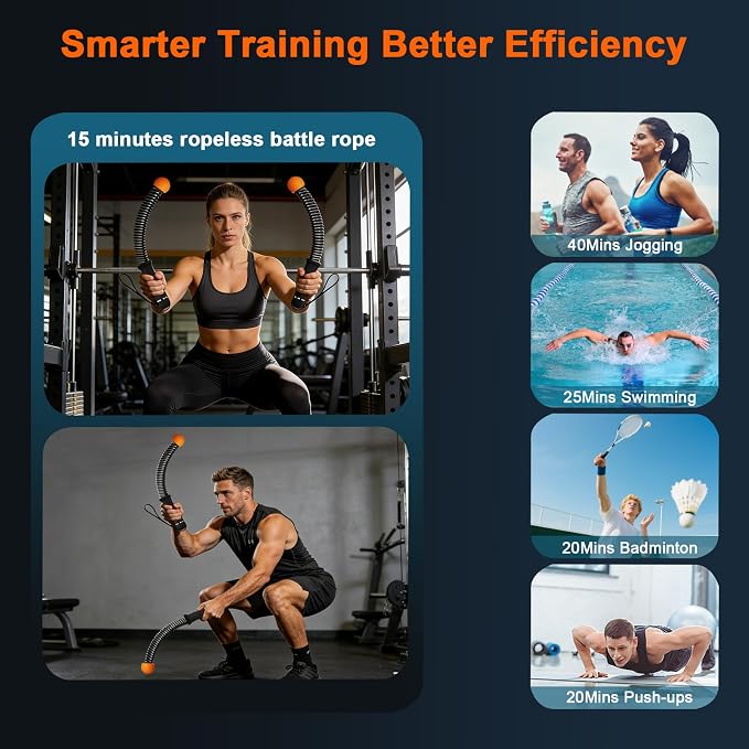 Portable Cordless Battle Ropes for Home Gym,Ropeless Battle Ropes, Exercise Equipment for Low-Impact Aerobic Training, Strength & HIIT, for Men & Women