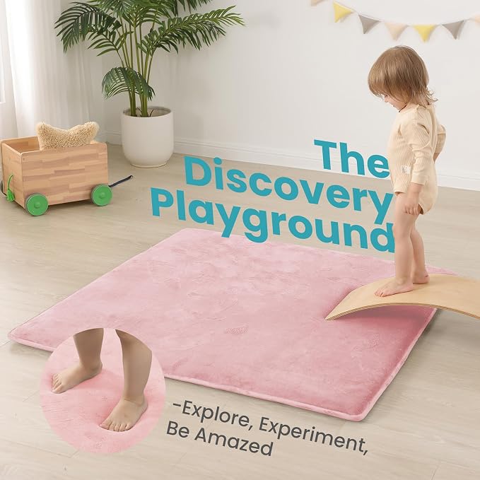 Baby Play Mat for Floor,1.3" Thick Foam 59"×59" Playpen Mat for Tummy Time,Non-Toxic Certified Water Repellent Soft Coral Velvet for Toddler,Infant,Kids,Non-Slip Backing Safe for Crawlinge(Pink)