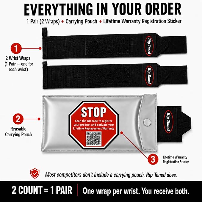 Rip Toned Wrist Wraps for Weightlifting – USPA & USAPL Approved – Stiff or Flex – 18" Gym Wrist Straps with Thumb Loop – Maximum Support for Men & Women