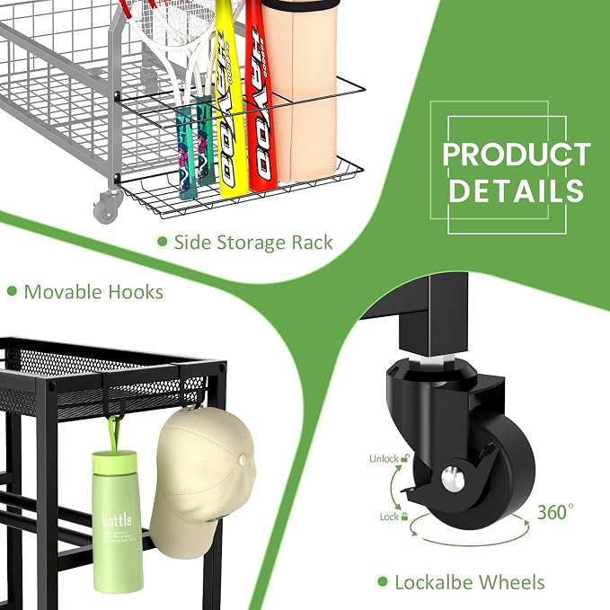 Home Gym Storage Rack, Dumbbell Rack with Yoga Mat Storage, Weight Rack Stand with Lockable Wheels and Hooks, Home Workout Equipment Organizer for Yoga, Dumbbell, Kettlebells, Ball Storage