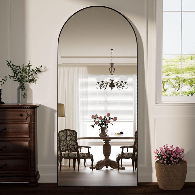 Arched Full Length Mirror 69"x25" Leaning Hanging Decor Black | Standing Body Mirror with Aluminum Frame for Bedroom Cloakroom Living Room Make-up Gift