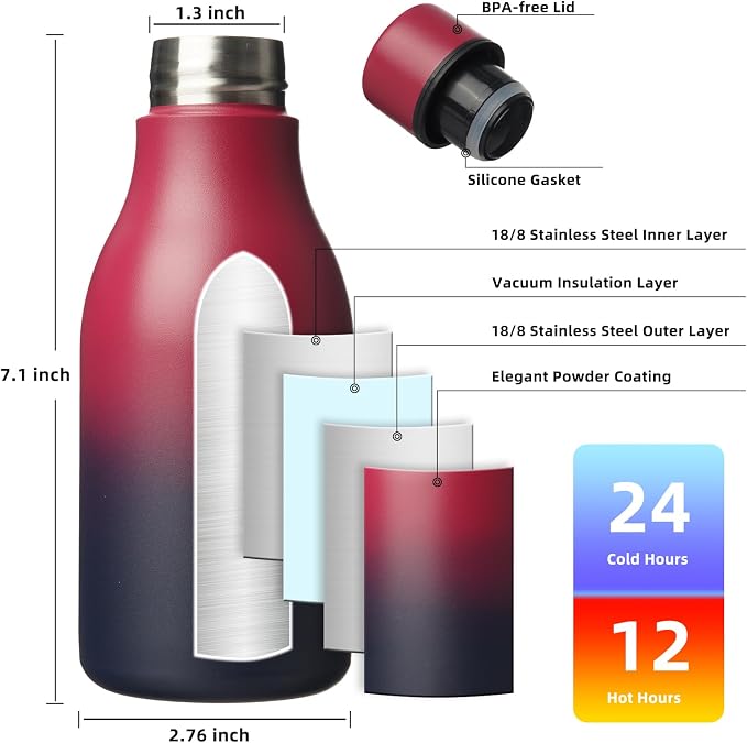 BJPKPK 12oz Insulated Water Bottle, Stainless Steel Bottle with Carry Strap | Keep Cold & Hot Vacuum Insulation, Leak-Proof BPA-Free Design, Slim Bottle Fits Most Cup Holders for Gym, Office & Travel