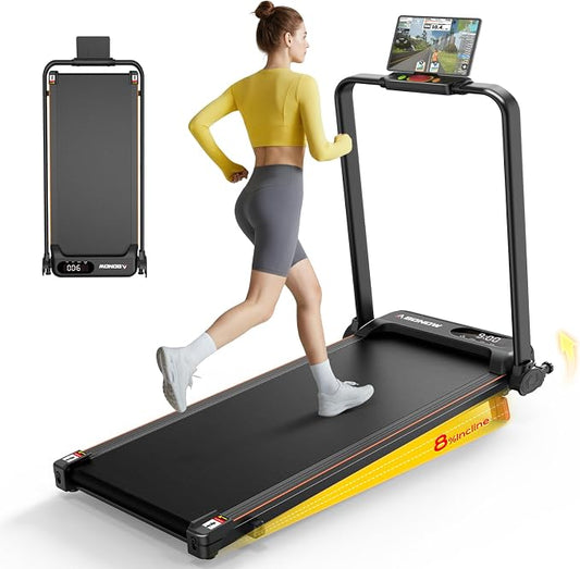 Abonow Walking Pad Treadmill with Handle Bar for Home Office | 3.0HP Compact Treadmills, 8% Manual Incline 2 in 1 Under Desk Walking Machine, LED Display, 265 LBS Capacity