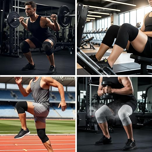 2 Pairs Bamboo Charcoal Compression Knee Sleeve (Gray+Black) (Large) | Bamboo charcoal polyester, Seamless design , Elastic support stabilizes joints. Relieves arthritis and knee pain