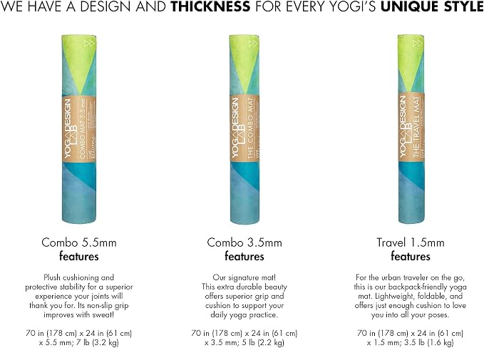 YOGA DESIGN LAB | The Combo Yoga Mat | 2-in-1 Mat+Towel | Eco Luxury | Ideal for Hot Yoga, Power, Bikram, Ashtanga, Sweat | Studio Quality | Includes Carrying Strap!