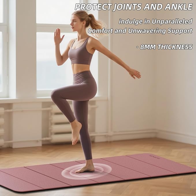 Foldable Yoga Mat Extra Thick 0.32 Inches(8mm) | SGS-certified, odorless POE. Non-slip surface & no curling edges. Great for yoga, Pilates & home gym.