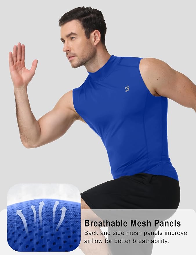 Roadbox Men's Compression Tank Top, Mock Turtleneck Sleeveless Shirt, Fitted Athletic Base Layer for Gym Workout