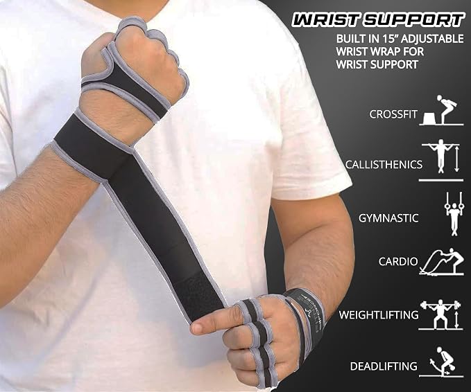 FITNESS FORCE Ventilated Weight Lifting Workout Gloves for Men & Women | Gym Gloves for Men & Women with Built-in Wrist Wraps for Men, Exercise Gloves for Weightlifting, Cycling & Cross Training