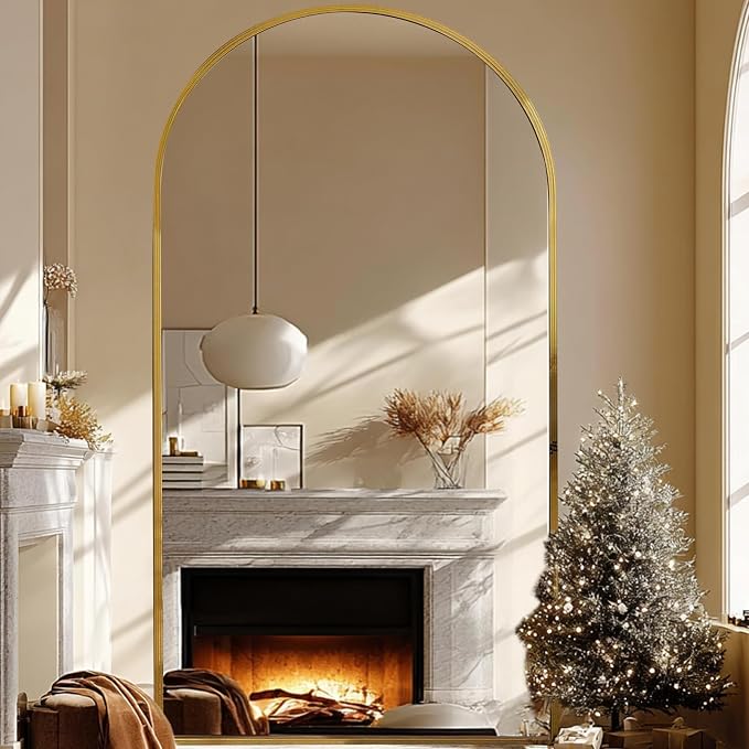 Beauty4U 79" x 39" Arched Full Length Mirror with Stand, Gold Floor Mirror | Large Standing, Leaning, or Wall-Mounted Tempered Full Body Mirror with Metal Frame for Bedroom, Closet, Modern Home Decor