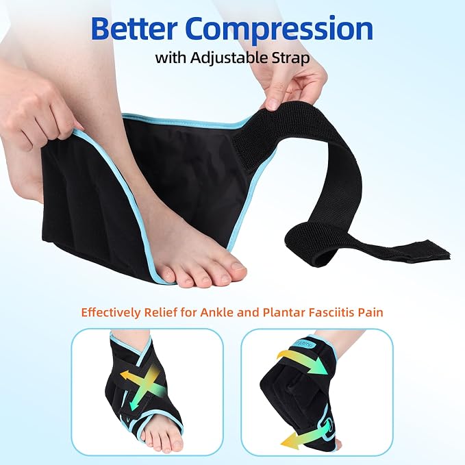 Comfytemp Ankle Foot Ice Pack Wrap for Plantar Fasciitis Relief, Heel Pain, Swelling, Achilles Tendonitis, Heel Spur, Sprain, Hot Cold Compress, Women Men Gift for Mom Dad, FSA Eligible HSA, 1 Pack