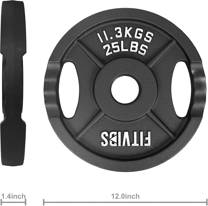 Olympic 2-Inch Cast Iron Plate Weight Plate for Strength Training and Weightlifting, Two Hole Style, 25LB Pair