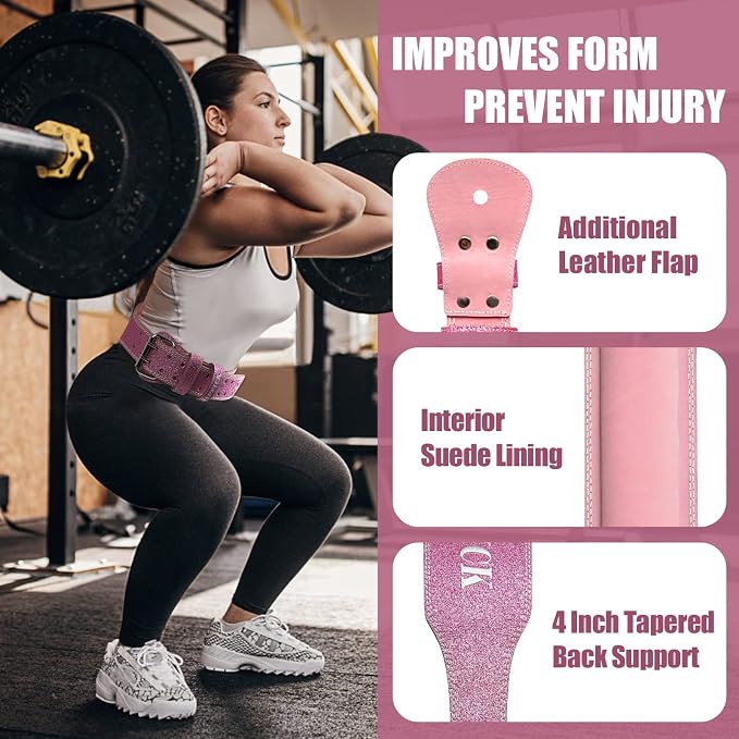 Jaffick Weight Lifting Belt For Ladies Leather Gym Belts Lower Waist Back Support For Women Men Fitness Squat Deadlift Heavy Duty Cross Training Gym Powerlifting Workout