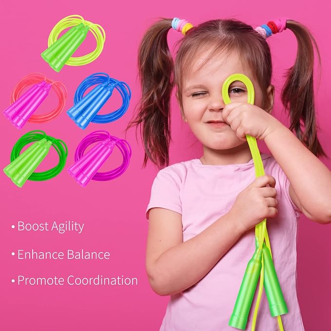 Aneco 48 Pack Kids Jump Rope Set 7.3 Feet Outdoor Jump Ropes Colorful Kids Jumping Ropes Great Sports Activities Birthday Party Favors Gifts