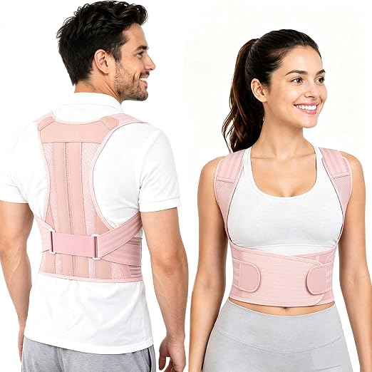 Posture Corrector for Women and Men Full Back Support Brace Adjustable Breathable Full Back Shoulder Straightener for Scoliosis (Pink, Medium)