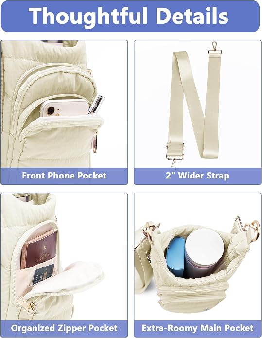 Water Bottle Holder with Strap 30/32 oz, Crossbody Water Bottle Carrier Bag | Lightweiht Quilted Bottle Sling Bag, RFID Phone Pocket, Hands-free for Gym Hiking Walking Travel