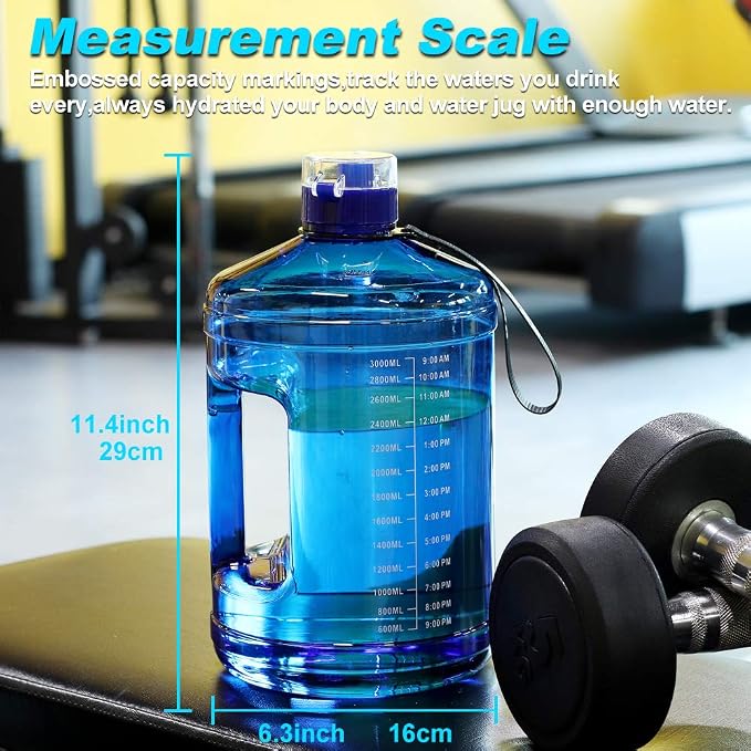 SLUXKE Gallon Big Water Bottle with Handle, 128oz Leakproof BPA Free Fitness Sports Water Bottle with Motivational Time Marker & Wide Mouth Ensure You Drink More Water