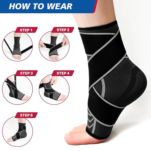 Ankle Brace Plantar Fasciitis Relief, Adjustable Strap Men Women | Achilles Tendonitis & Compression Wrap, Breathable Nylon, Sports & Daily Recovery Support