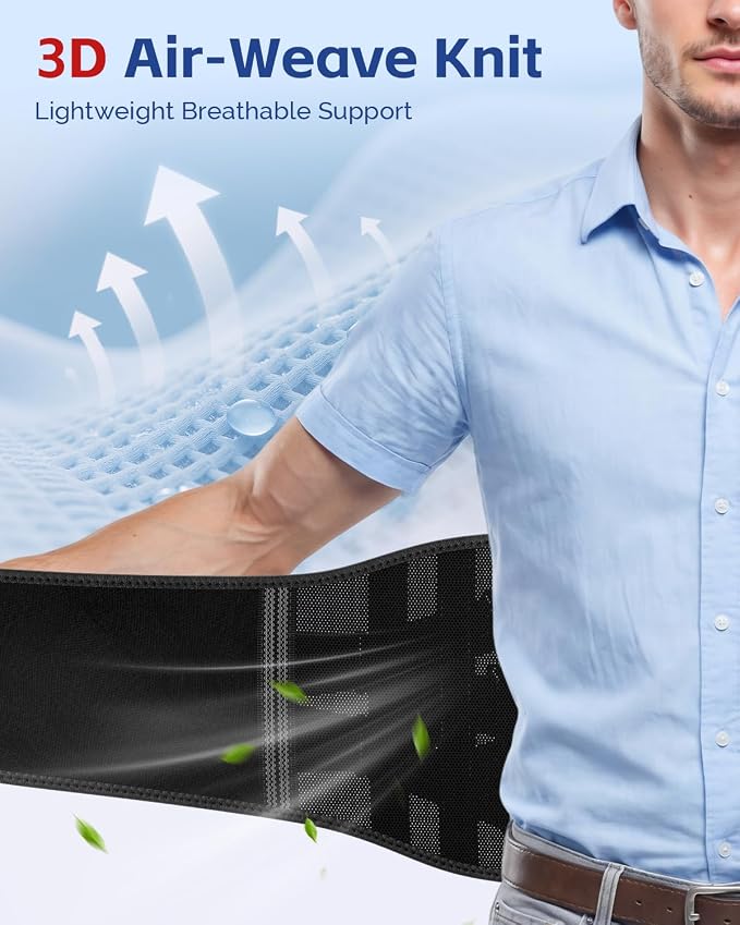 FEATOL Back Brace for Men Lower Back and Women, Removable Dual-Side Spine Lumbar Pad with Snug Fit, Adjustable Support Belt for Work, Gray, Size XXL 45-50"