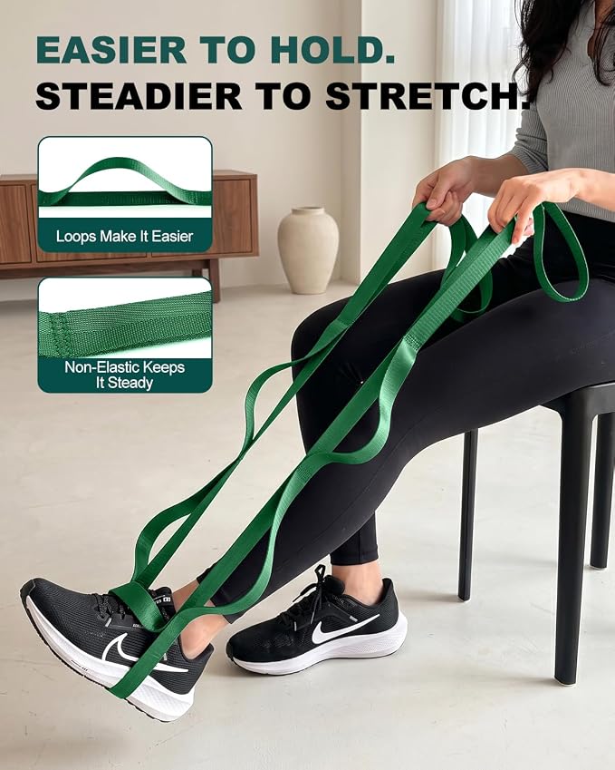 Trideer Non-Elastic Stretching Strap with Loops for Physical Therapy & Rehab, Knee Hip Leg ROM Post-Surgery, Yoga Strap for Stretching, Leg Lifter Strap Mobility Aid, Hamstring Calf Back
