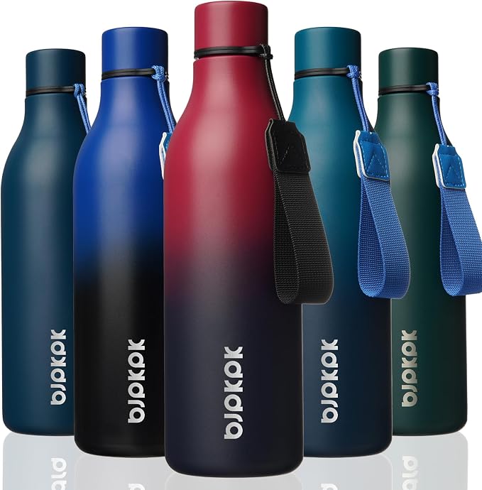 BJPKPK 25oz Insulated Water Bottle, Stainless Steel Bottle with Carry Strap | Keep Cold & Hot Vacuum Insulation, Leak-Proof BPA-Free Design, Slim Bottle Fits Most Cup Holders for Gym, Office & Travel