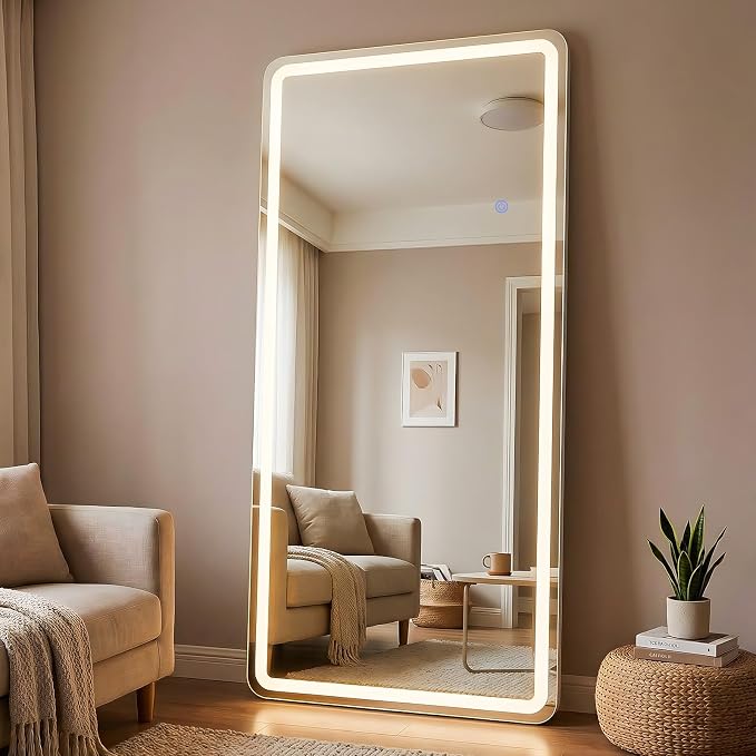 Led Mirror Full Length 30 x 71 with Dimming & 3 Color Lighting | Tempered Glass Lighted Full Body Mirrors Standing Leaning or Hanging Full Length led Mirrors for Bedroom Dressing Room Rect