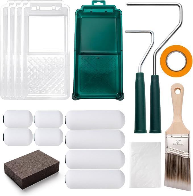 Paint Roller Kit, 19 Pack, 4"2" Small Foam Roller, Paint Brush | Mini Roller Covers with Frame, Paint Tray with 4 Liners, Paint Supplies for Painting Walls, Trim and Ceilings, Easy to Clean